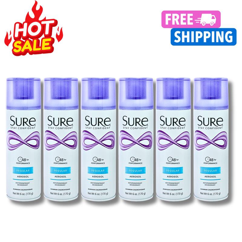 Sure Anti-Perspirant Deodorant Aerosol Spray Regular Scent 6 fl oz. (Pack of 6)