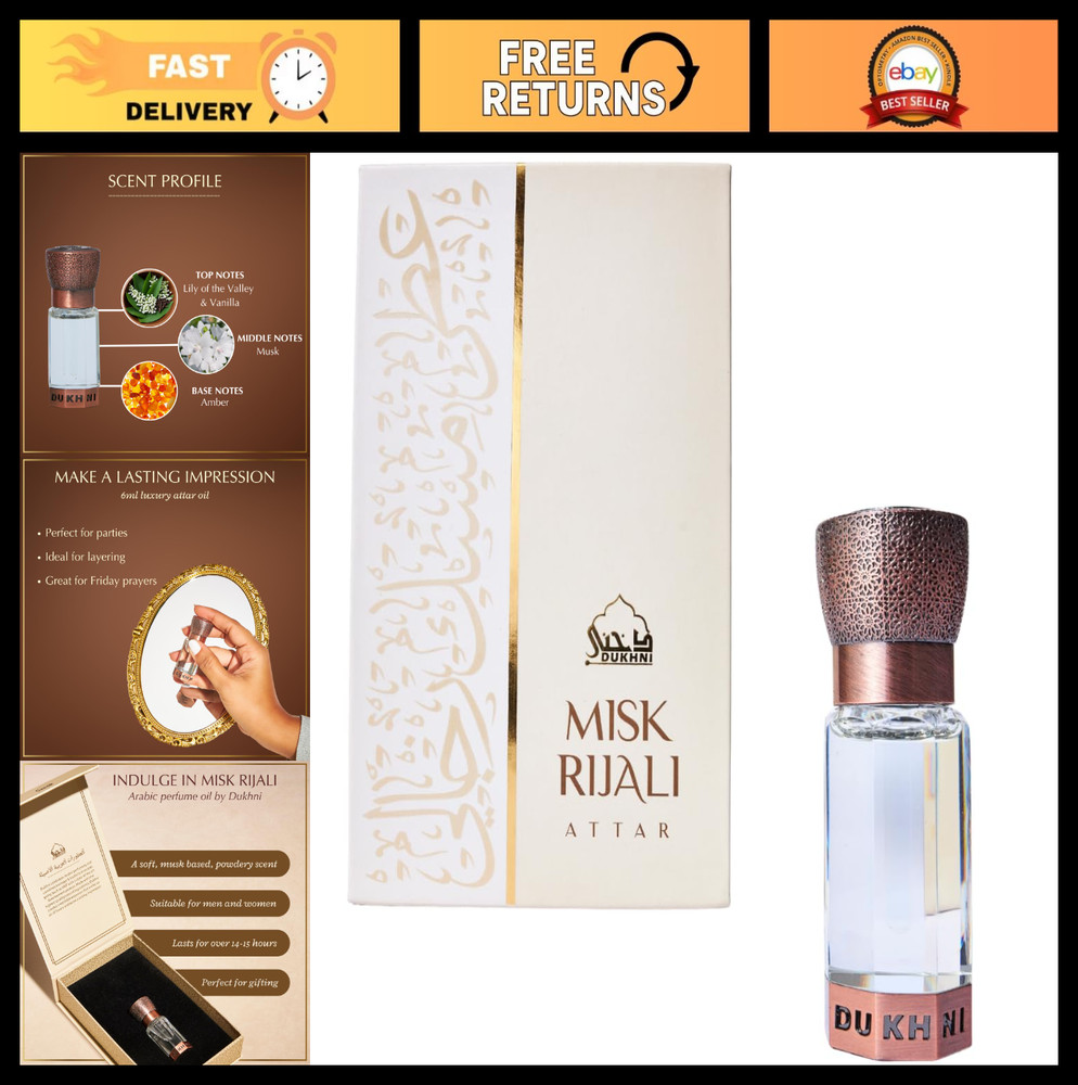 Authentic Arabic White Musk Attar Oil | 100% Pure, Alcohol-Free, Halal | 6ml Bot