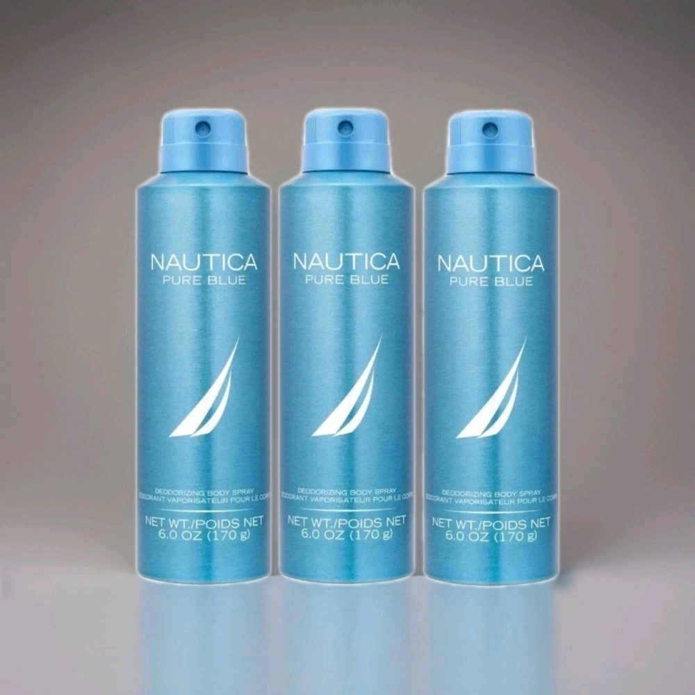 (3 BOTTLES) Nautica Pure Blue Body Spray 6oz / 170g – NEW Sealed – FREE SHIP