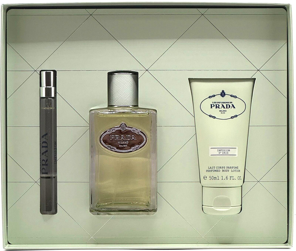 PRADA INFUSION D’IRIS 3 PCS GIFT SET WOMEN EDP 3.3 Oz, EDP 0.33 Oz, BODY LOTION!