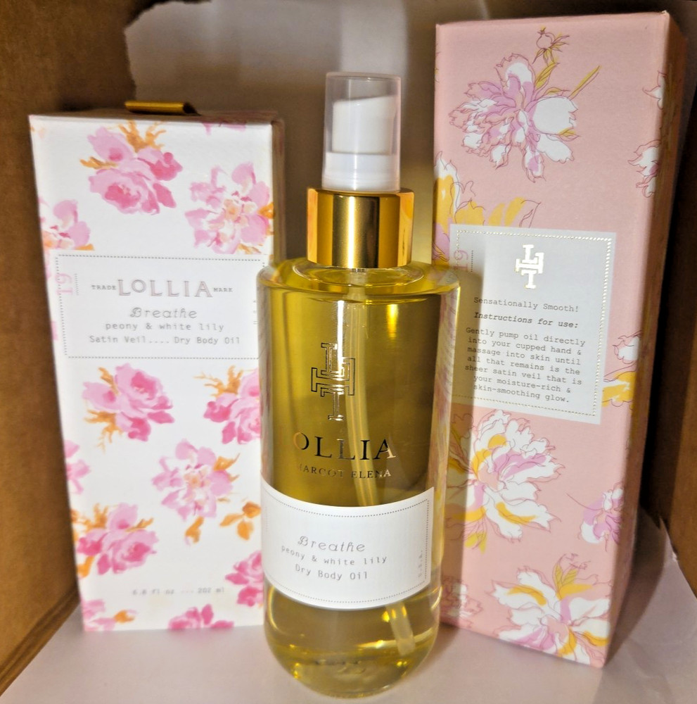 Lollia Breathe Peony & White Lily Dry Body Oil Satin Veil 6.8 oz NIB!