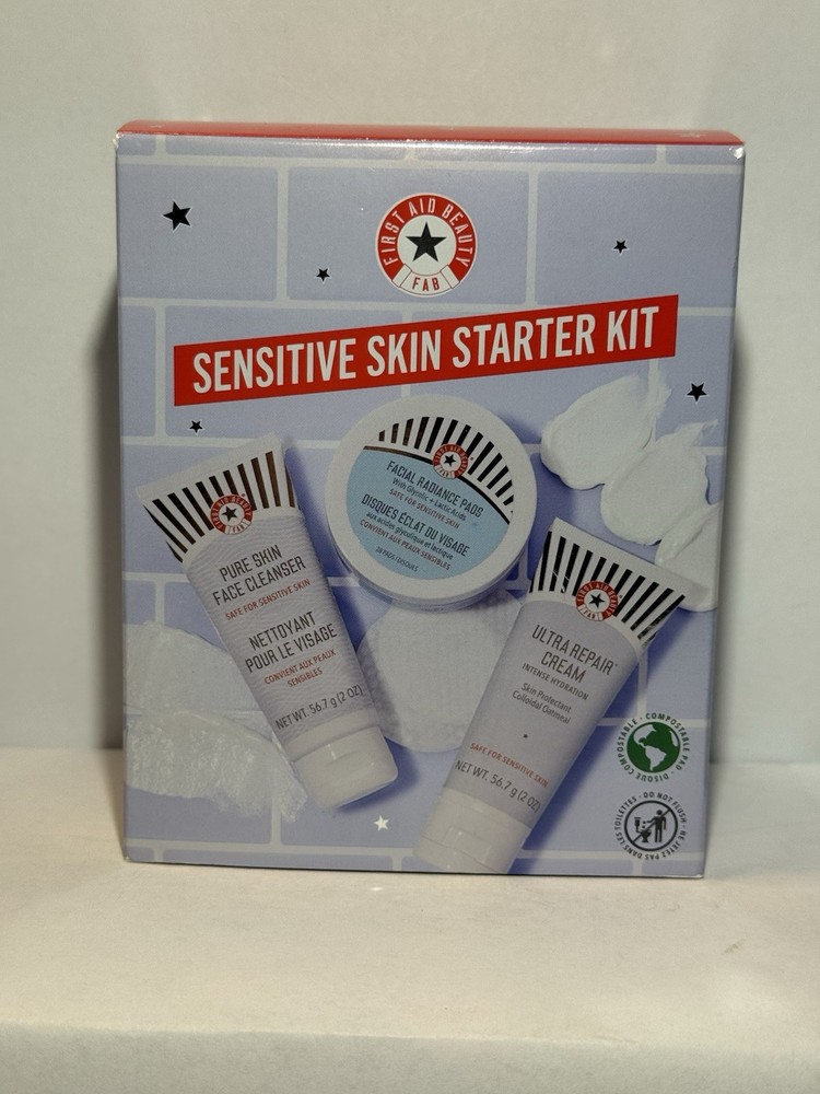 First Aid Beauty Sensitive Skin Starter Kit FAB Cleanser Cream Pads Set NEW