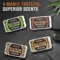 Men’s Cologne 4Pack Spiced Vanilla, Sweet Tobacco, Oud, Bergamot Wax Balm