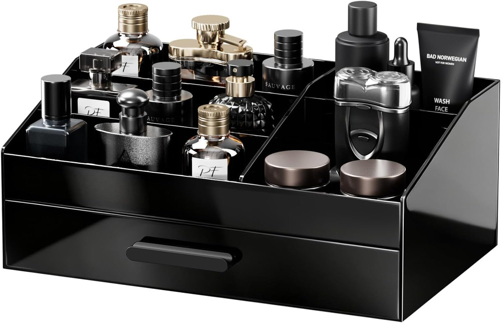 Men’s Cologne Organizer with Drawer – Acrylic Perfume & Skincare Holder