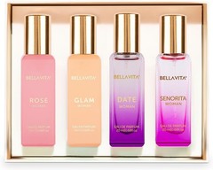 Bellavita Luxury Women’s Perfume Gift Set with Rose, 0.7 Fl Oz (Pack of 4)
