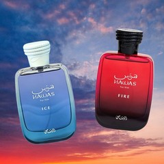 Hawas Ice For Him & Hawas Fire Eau De Parfum Sprays 100ML By Rasasi (BUNDLE)