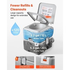 Portable Toilet, 5.3 Gallon Detachable Waste Tank, 120 Flushes, Camping Toilet f