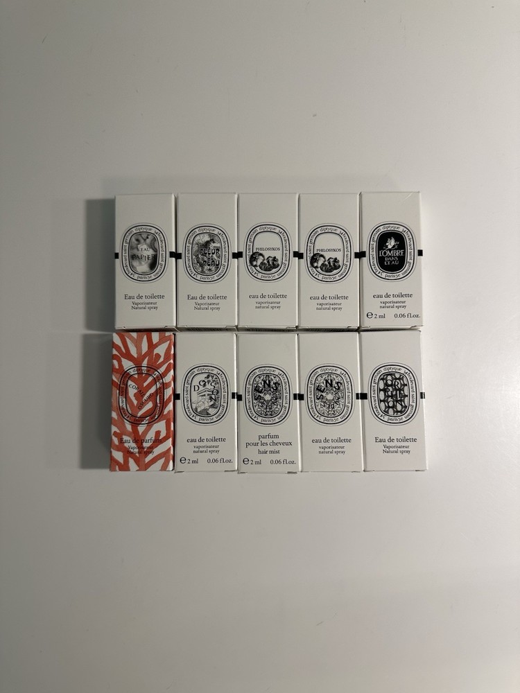 Diptyque Set of 10 Eau de Toilette Travel Perfume Samples NIB