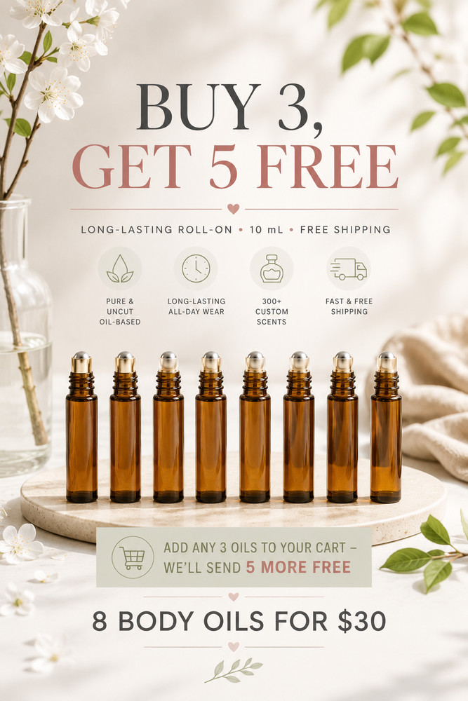 8 BODY OILS FOR THE PRICE OF 3 – Long-Lasting Roll-On 10 mL – FREE SHIPPING