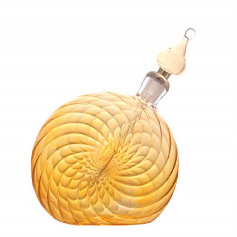 Yellow Swirl Egyptian Blown Glass Perfume Bottle Made in Egypt 5 Inch