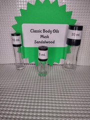 Classic Body Oils, Musk, & Sandalwood, 10 ml. Roll on Bottles