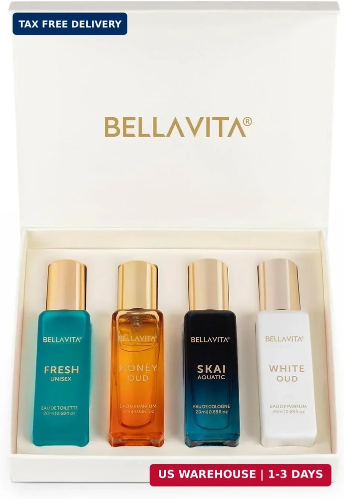 Bellavita Luxury Unisex Perfume Gift Set with Honey & White Oud, Skai, & Fresh |