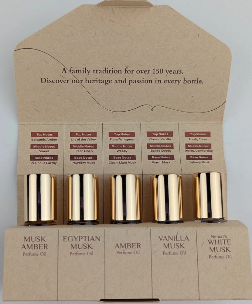 Nemat Perfume Oil Discovery Set 5 x2.5ml/0.85floz Rollerball Minis: Amber & More