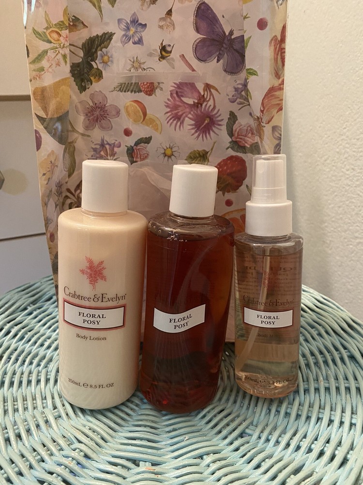 CRABTREE & EVELYN FLORAL POSY BODY WASH 8.5oz/Lotion /MIST 3.4 GIFT SET RARE