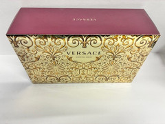 VERSACE CRYSTAL NOIR 3 PCS GIFT SET: 3 OZ SPRAY, BLOTION, GOLD VERSACE PURSE