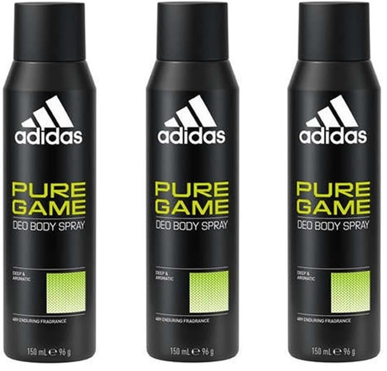 3 x ADIDAS PURE GAME for Men 5 oz 150 ml DEODORANT BODY SPRAY Deep & Aromatic