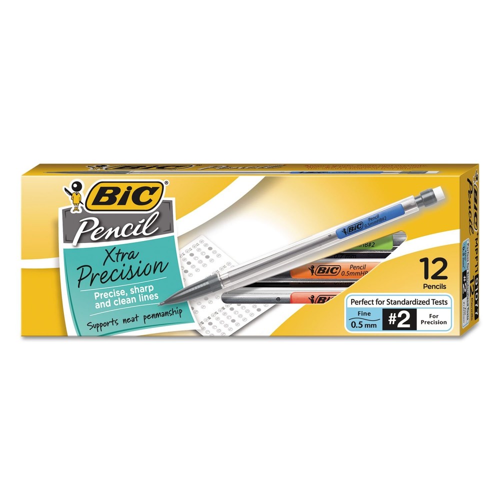 BIC(R) Mechanical Pencils, 0.5 mm, Pack Of 12 Count (Pack of 1), Black, Clear