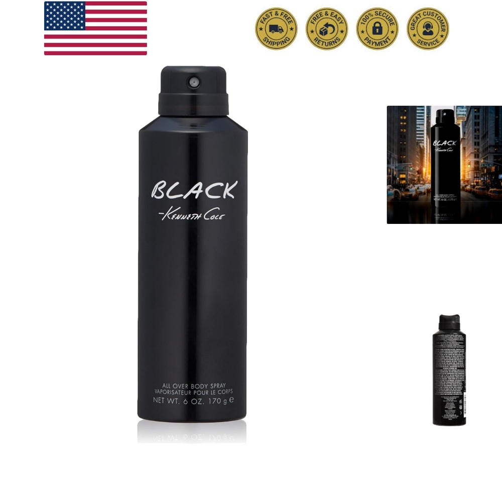 Kenneth Cole Black All Over Body Spray for Men, Aromatic Woody Fragrance, Not…