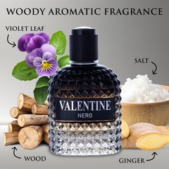 Valentine Nero for Men – Woody Aromatic 3.4 Fl Oz (Pack of 1), black