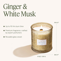 Ginger & White Musk Candle | Ginger, Lemongrass & Musk | 19 Oz Wooden Wick | Nat