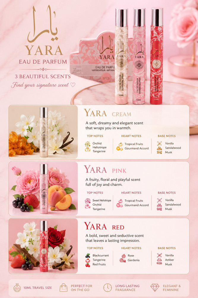 3 Pack Yara perfume Eau De Parfum 1.18 oz Each Dubai Perfume Yaara Travel Size