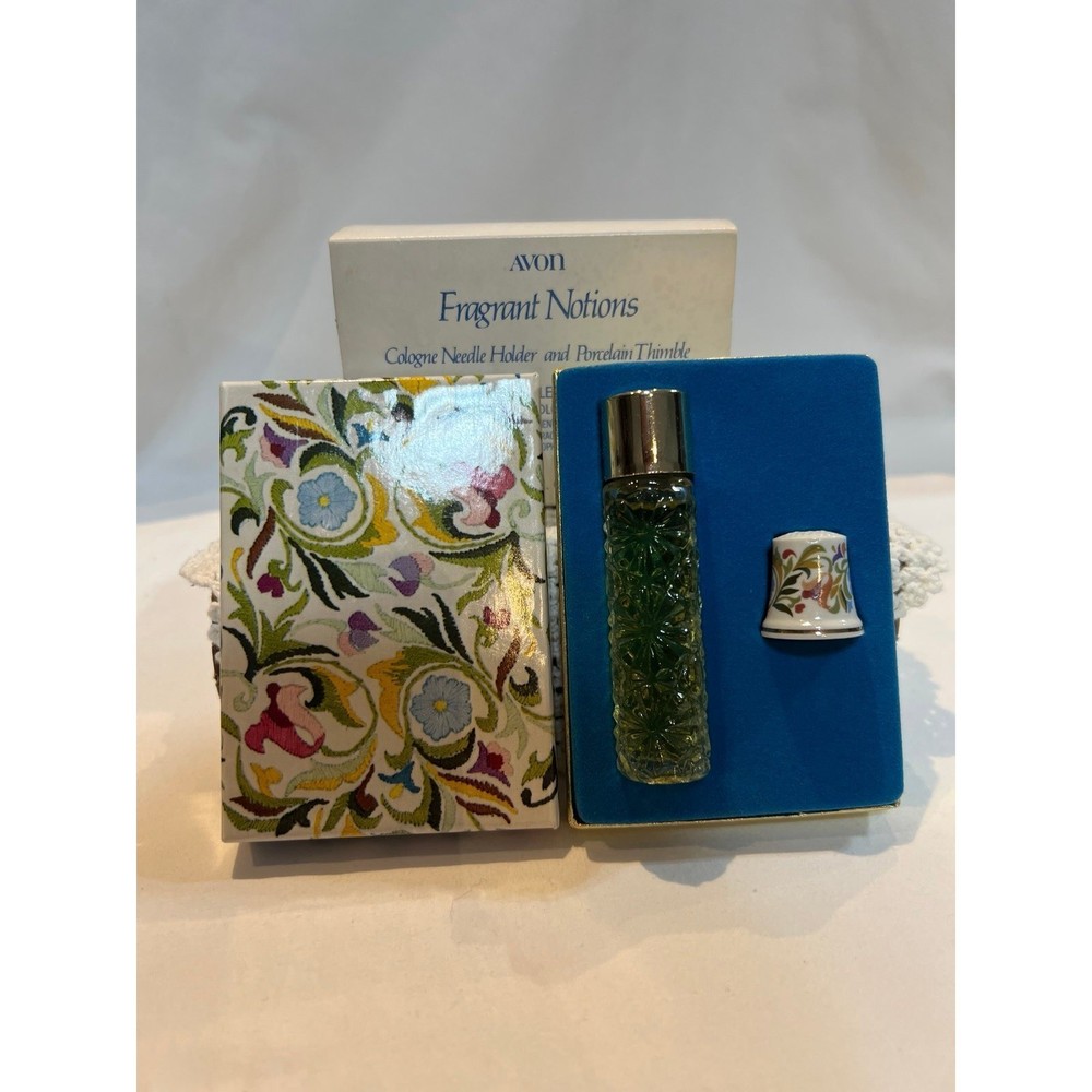 Avon Fragrant Notions Collectible Gift Set Porcelain Thimble Grandma Nostalgic