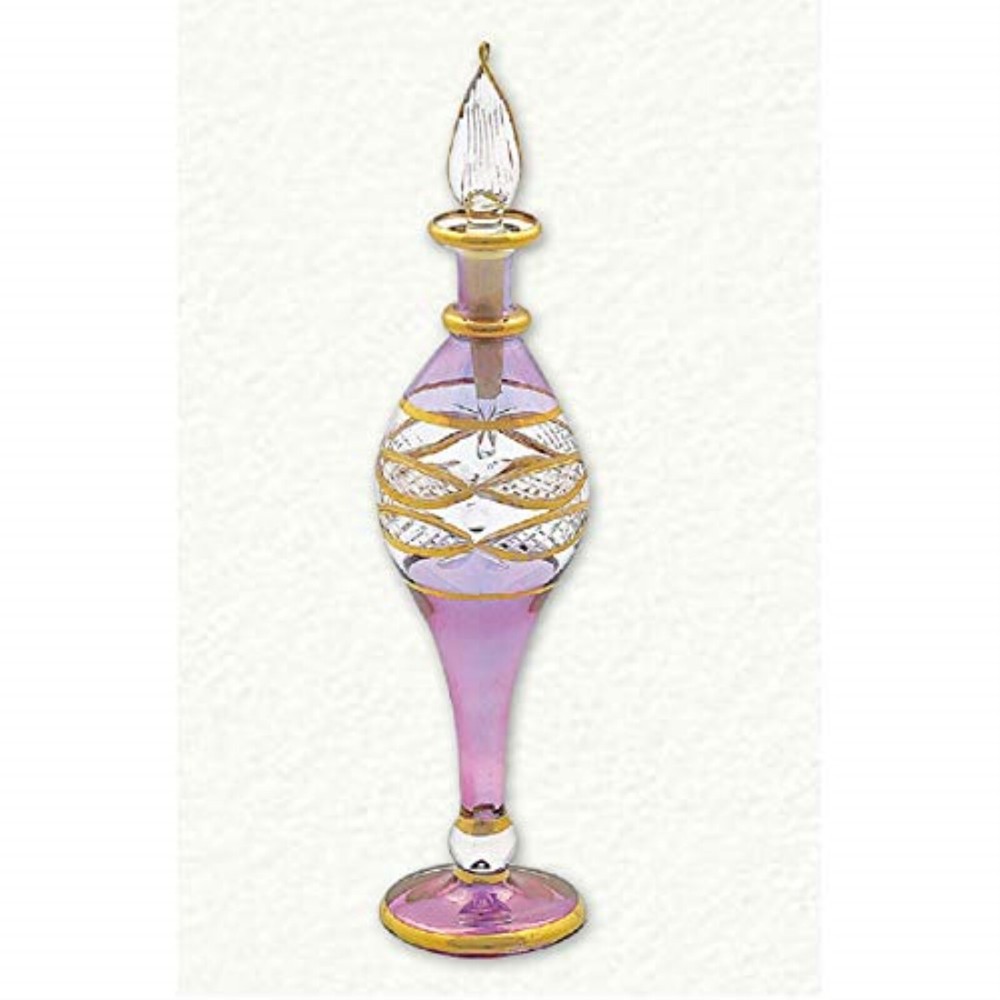 Purple and Gold Etched Egyptian Blown Glass Perfume Bottle Made in Egypt New