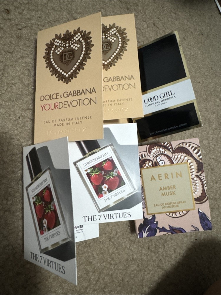 Assorted Fragrance Vials [6x] Dolce Gabbana Carolina Herrera 7 Virtues Aerin