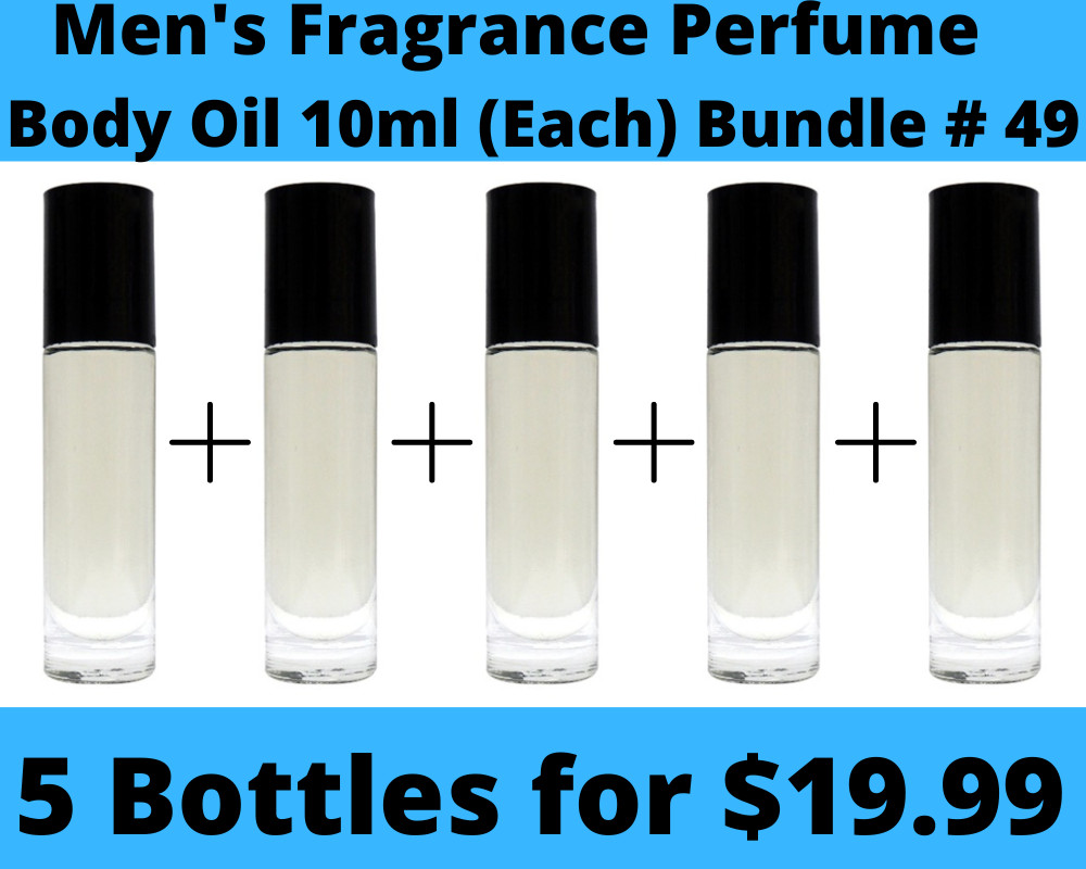 5 Pack Men’s Fragrance Perfume Premium Body Oil 10-ml Roll-On Bottle-Bundle # 49