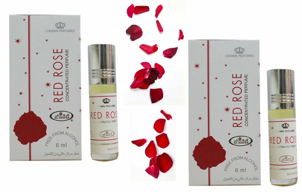 Red Rose Al Rehab 6ml Best Seller Perfume/oil/Attar Oud Rose, musky 2 PACK