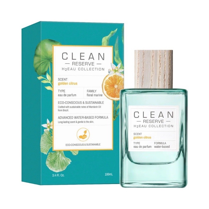 Clean H2EAU Golden Citrus Eau de Parfum Spray 3.4oz Eco-Conscious Water-Based