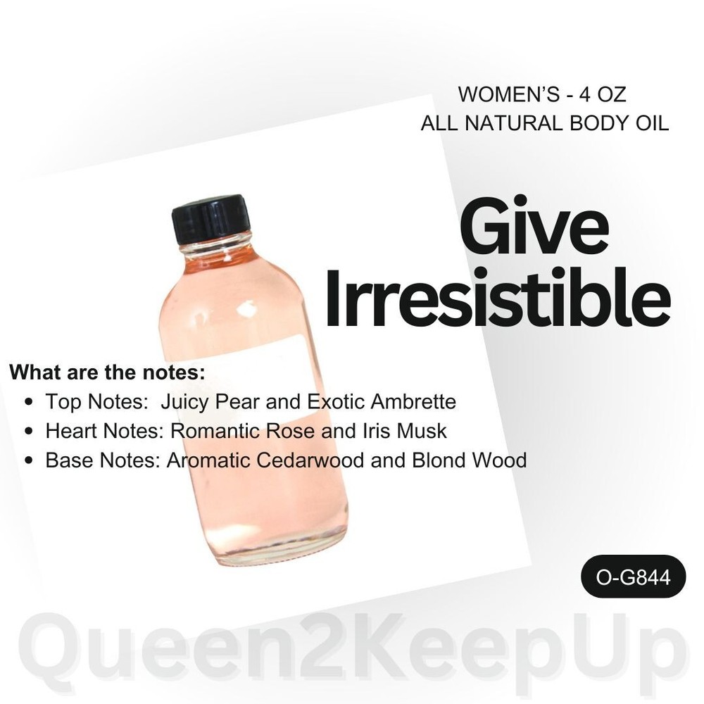 Give Irresistible (Women) Inspired Impression Natural Body Oil 4 oz Glass Bottle