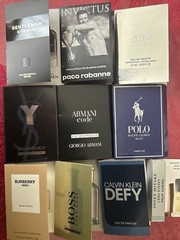 Men’s Set of 10 Cologne Samples PACO, ARMANI, BURBERRY, RL Polo, YSL, CK + MORE
