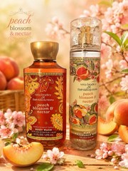 New Bath & Body Works Vera Bradley Peach Blossom & Nectar Mist + Body Wash Set