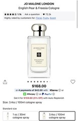 Jo Malone English Pear & Freesia Cologne Fragrance Perfume 3.4 Oz AUTHENTIC NEW
