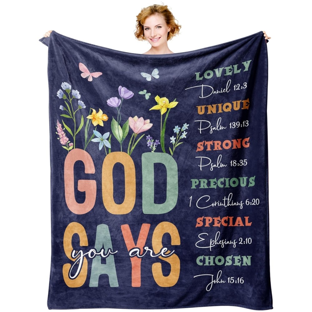 Lightweight Inspirational Throw Blanket 60”x50” – Dark Blue Christian Theme
