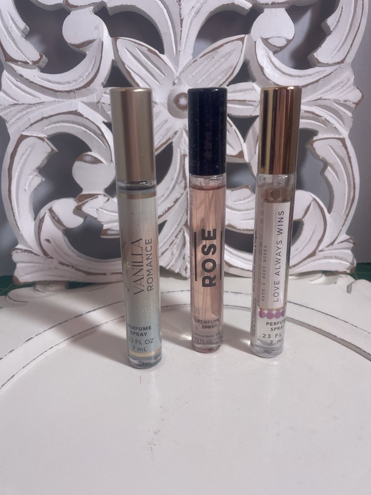 Lot Of (3) Bath And Body Works Mini Travel Perfume Vanilla Rose Love