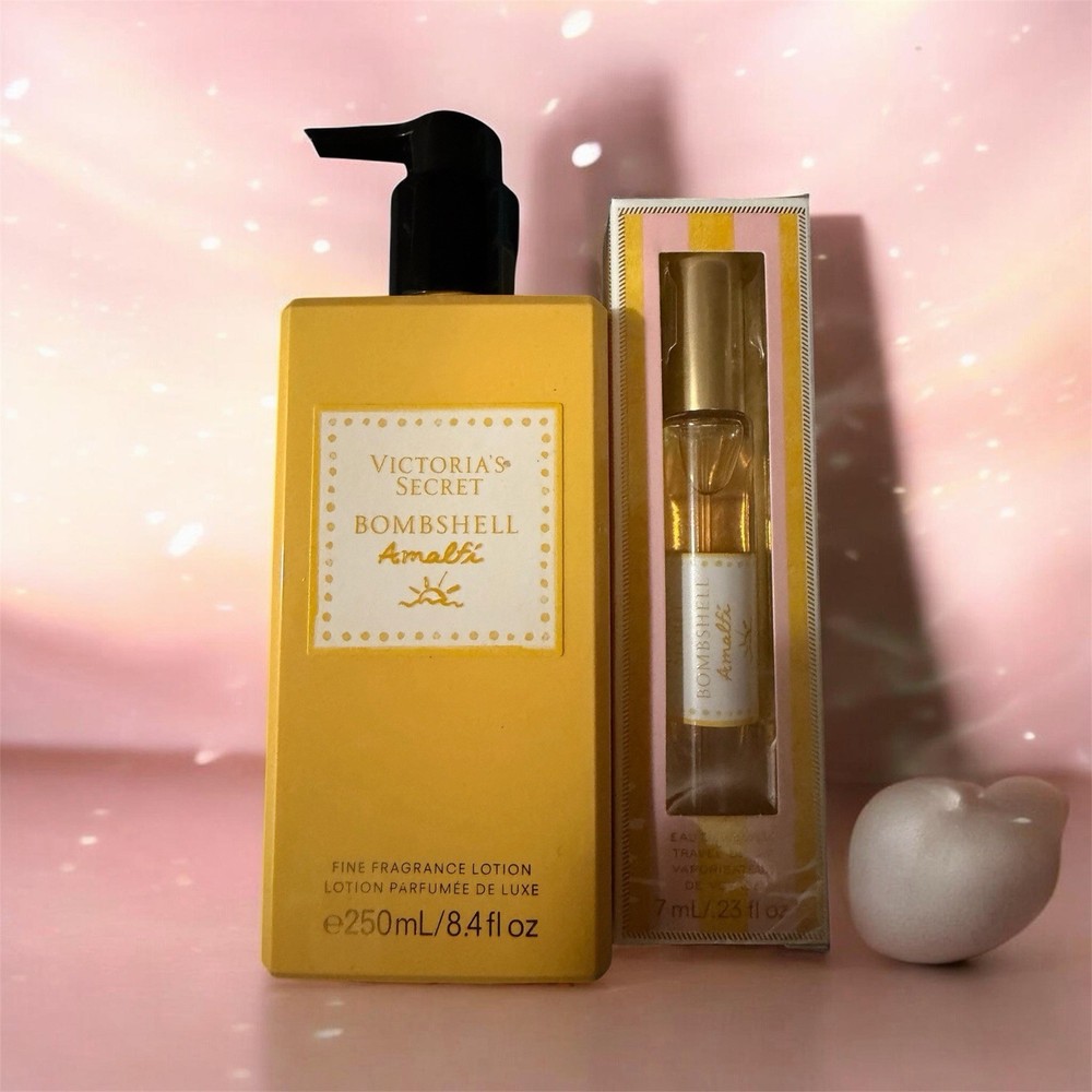 Victoria’s Secret Bombshell Amalfi Lotion 8.4 oz + Travel Perfume Spray Set NEW