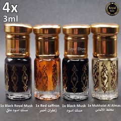 4x Arabic Perfume Oil Black Musk 3ml Saffron, Almas, Royal tahara مسك أسود OFEER