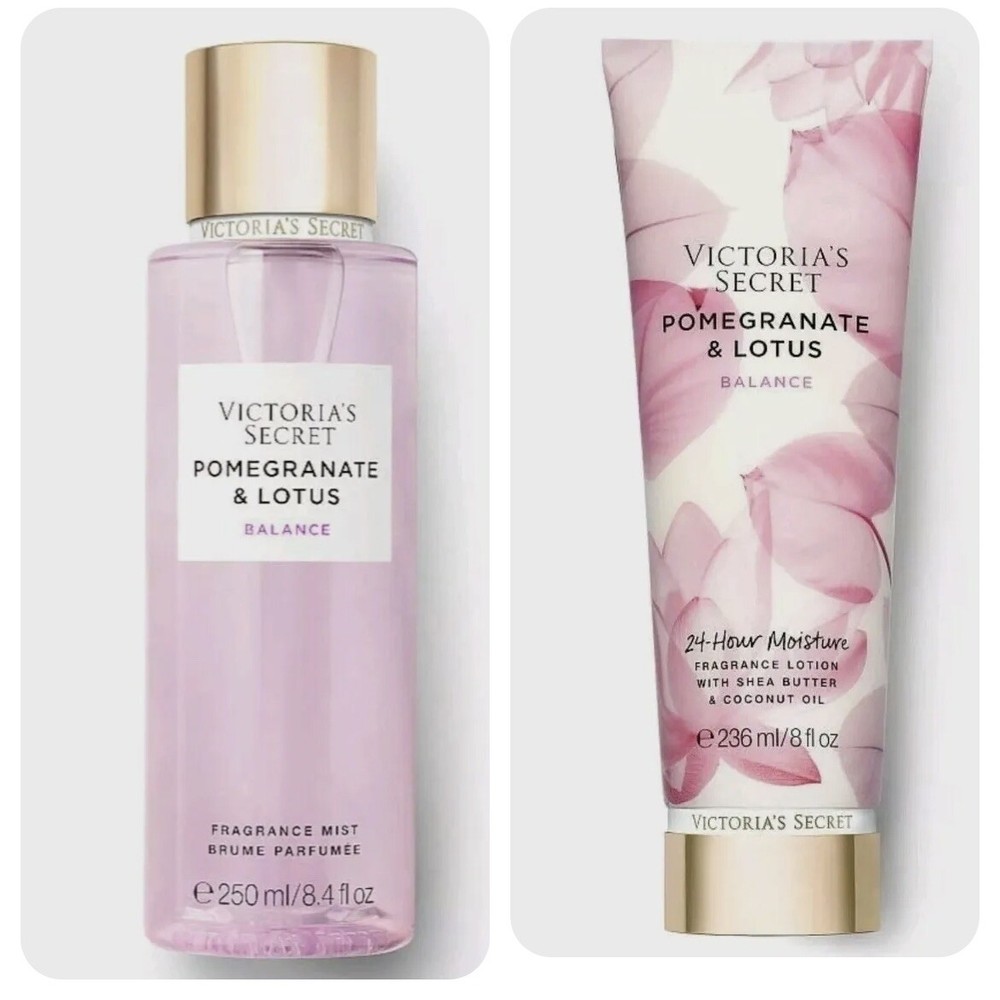 2 PCS SET VICTORIA’S SECRET POMEGRANATE & LOTUS FRAGRANCE MIST & BODY LOTION NEW