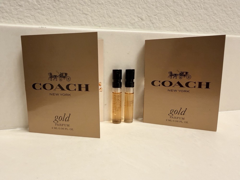 Coach Gold Parfum 2ml Spray Sample Vials w/ Cards Lot of 2 New