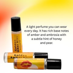 Golden Amber Kiss Perfume Oil, Warm Amber and Ambrosia Scent, Net 7 ml Rollerbal