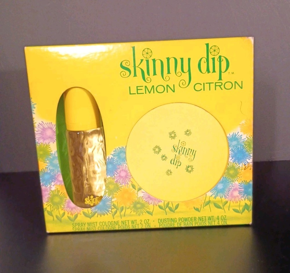 RARE Skinny Dip Box Set Lemon Citron Spray Cologne 2 Oz Dusting Powder 4 Oz