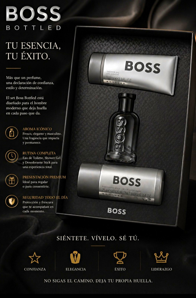 BOSS Bottled Gift Set Eau de Toilette Spray 3.3 fl oz + Shower Gel + Deo