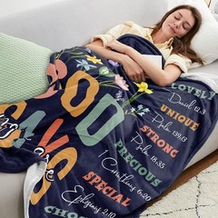 Lightweight Inspirational Throw Blanket 60”x50” – Dark Blue Christian Theme