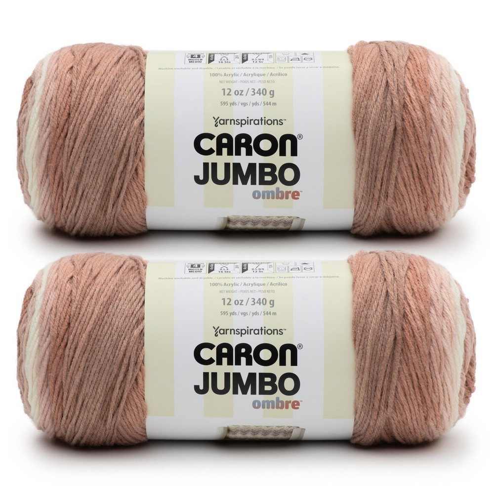 CAR Jumbo Ombre Sepia Yarn – 2 Pack of 340g/12 oz – 100% Acrylic – #4 Worsted (M