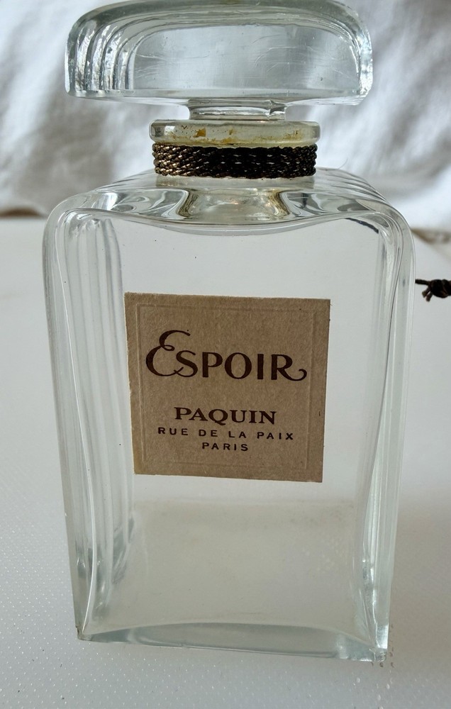RARE Vtg Paquin Espoir Perfume Bottle France Art Deco Glass Empty Rue de la Paid