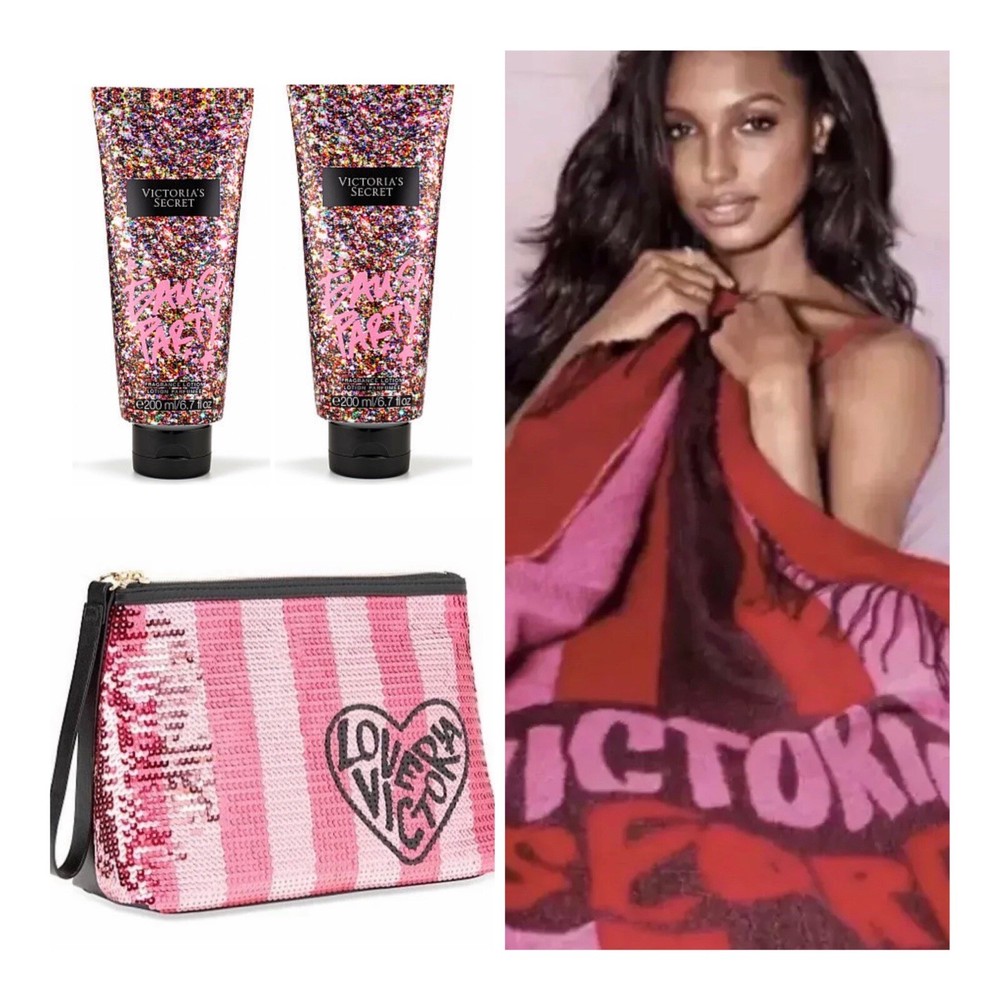 Victoria’s Secret EAU SO PARTY Fragrance Lotion(2) / Beauty Bag / Throw Blanket