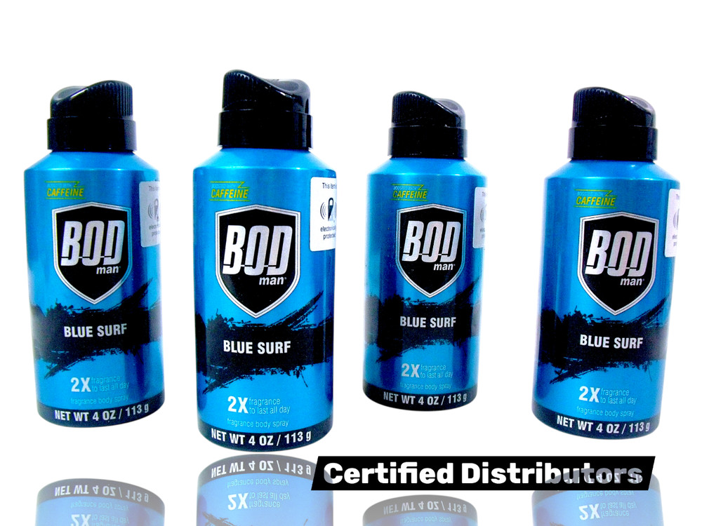 (Lot of 4) Bod Man Blue Surf Cologne Fragrance Body Spray 4 oz. Parfums de Coeur