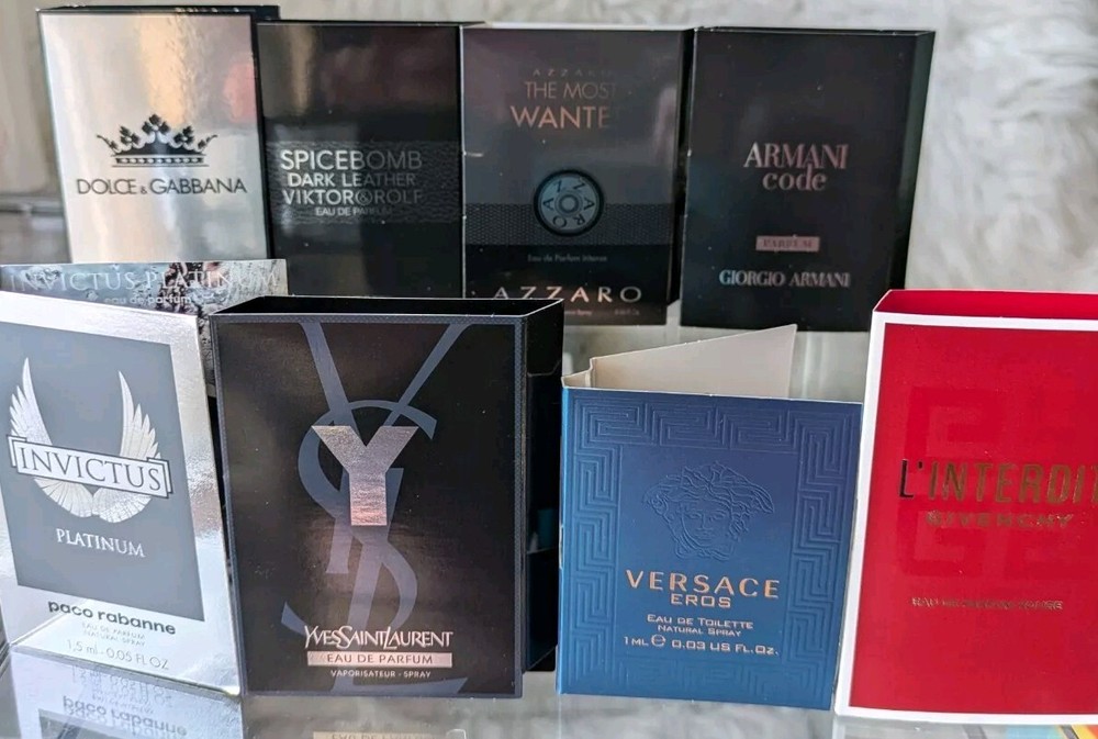 NEW- Lot of 8 Mens Luxury Designer Cologne Sample Vials,Versace, Invictus, YSL